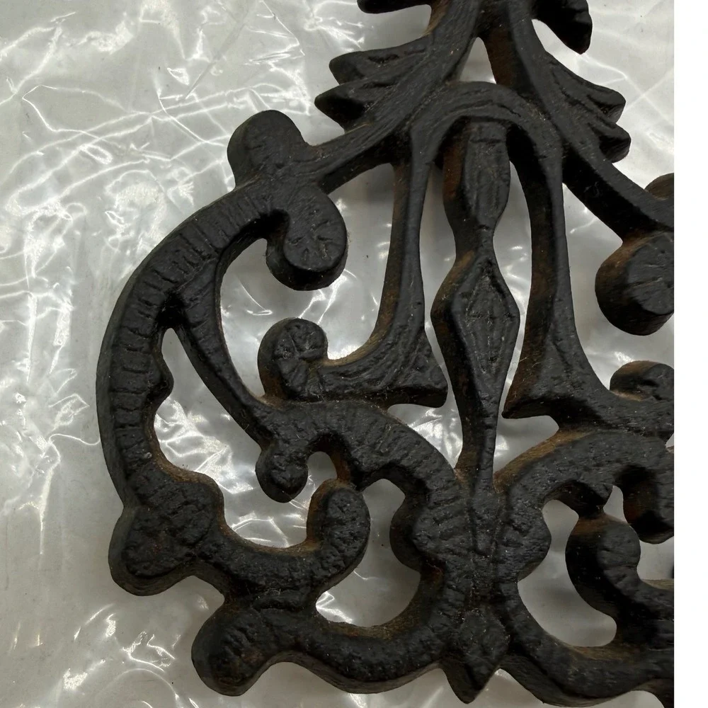 Wilton Cast Iron Trivet Lyre Heart Scroll Design Black Three Legged Vintage